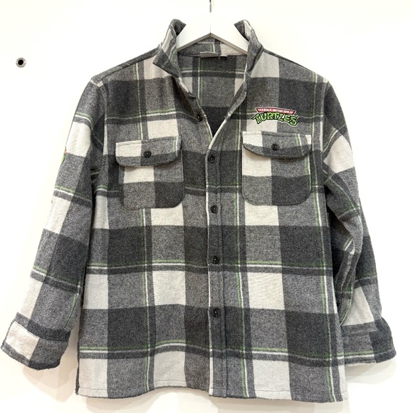 Ninja Turtle Nickelodeon Flannel Button Down Shirt Buffalo Plaid Kid Large - Picture 3 of 9